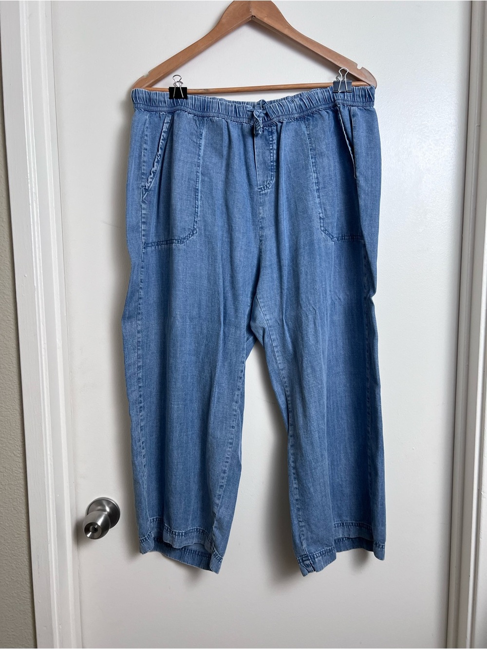Splendid Lyocell Chambray Wide Leg Cropped Pull On Pants XL